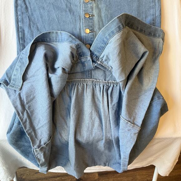 SHEIN Women Midi Skirt Size M Blue Denim Mermaid Button Front - Picture 9 of 10